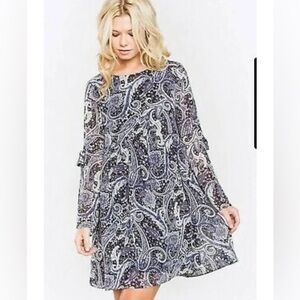 NWT Mini Baby Doll Boho Paisley Dress Flare Bell Sleeves Size M